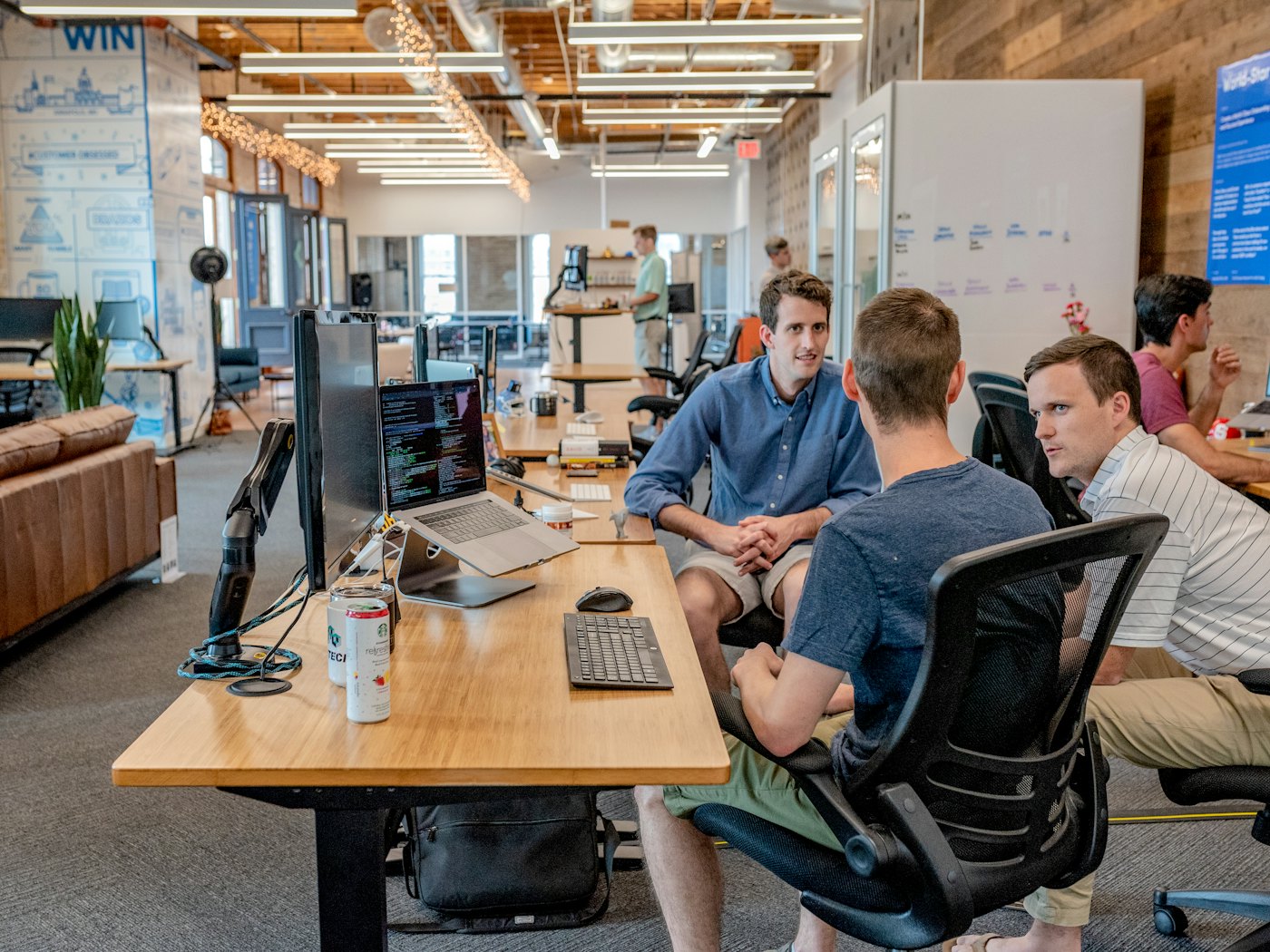 A team working together in a bright office